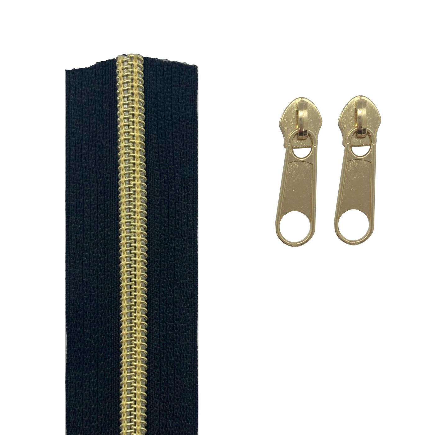 Black tape with gold coil and sliders for continuous style tape
