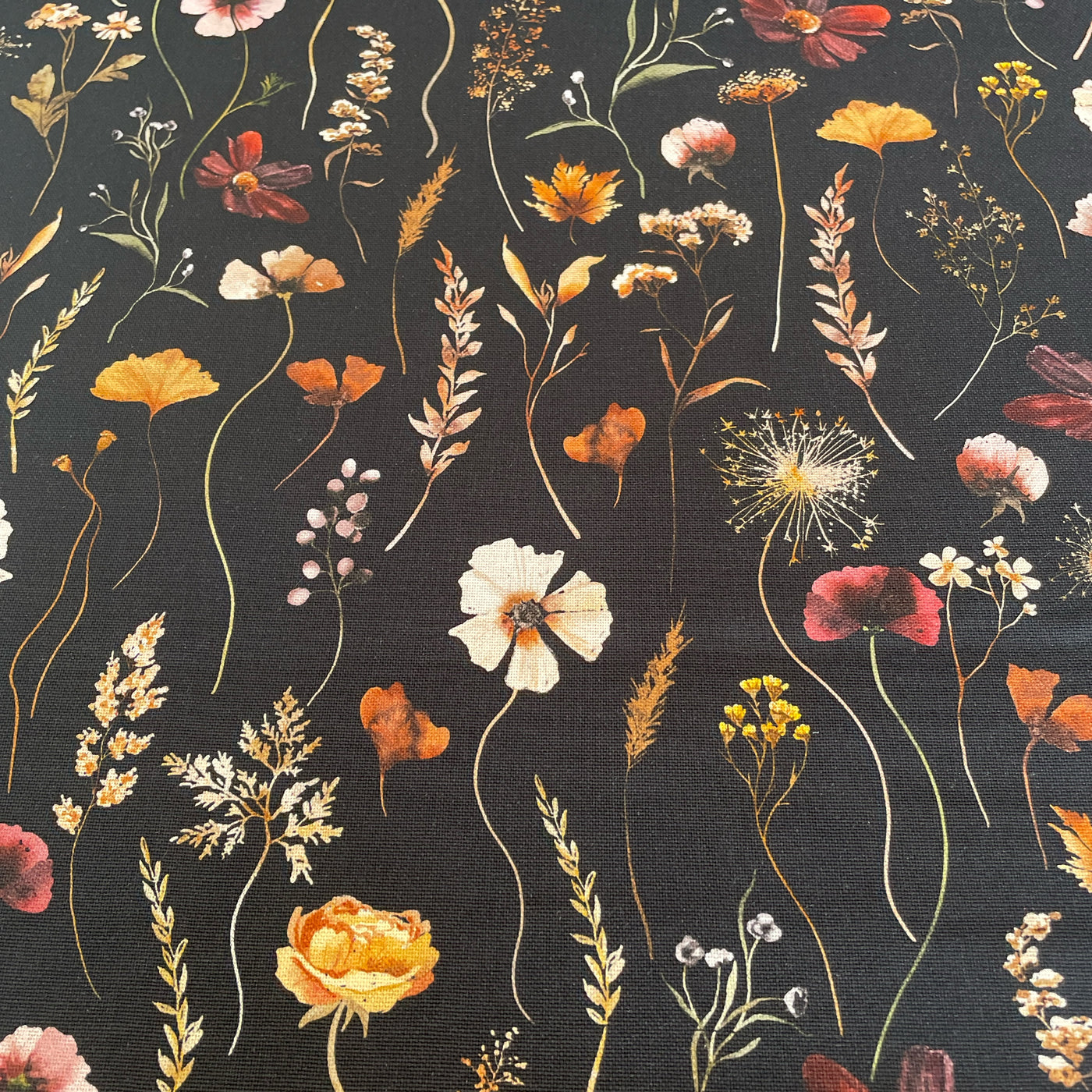 Digital Black Floral Canvas Fabric