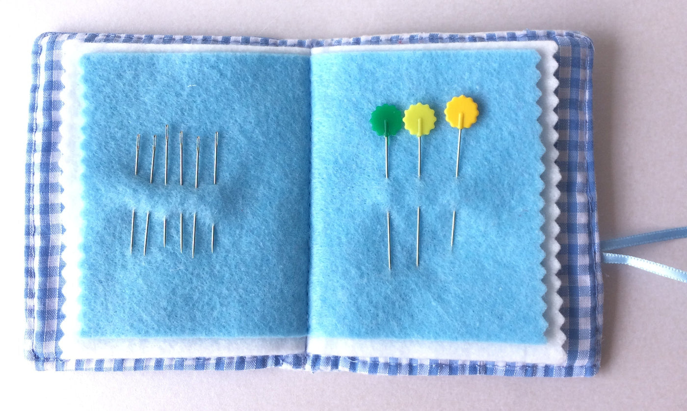 Handmade needle book patchwork sewing needle case blue floral