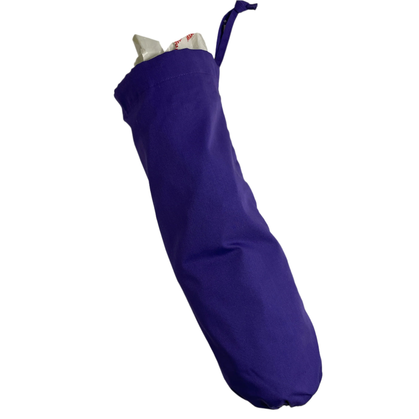 purple plastic bag holder