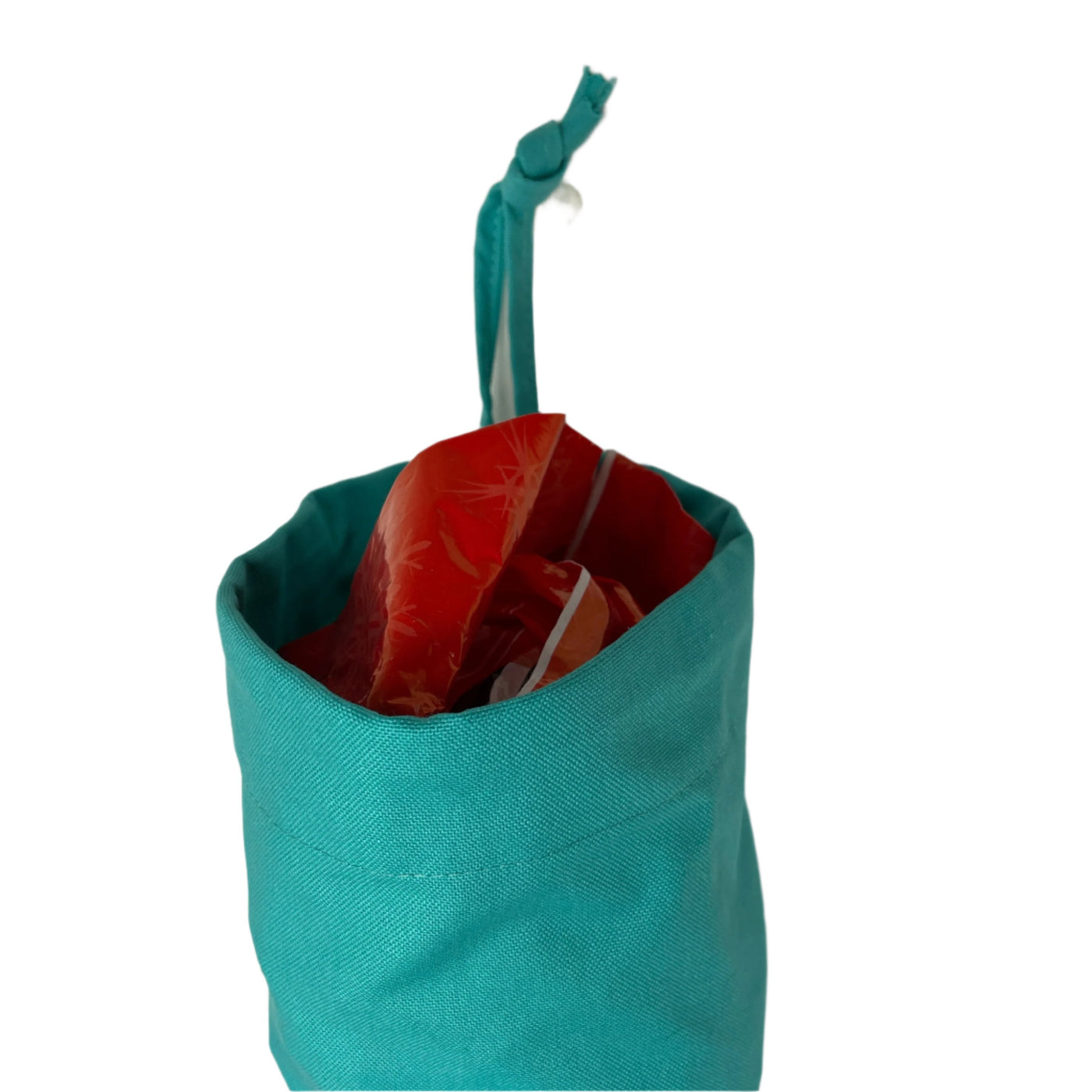 turquoise plastic bag dispenser