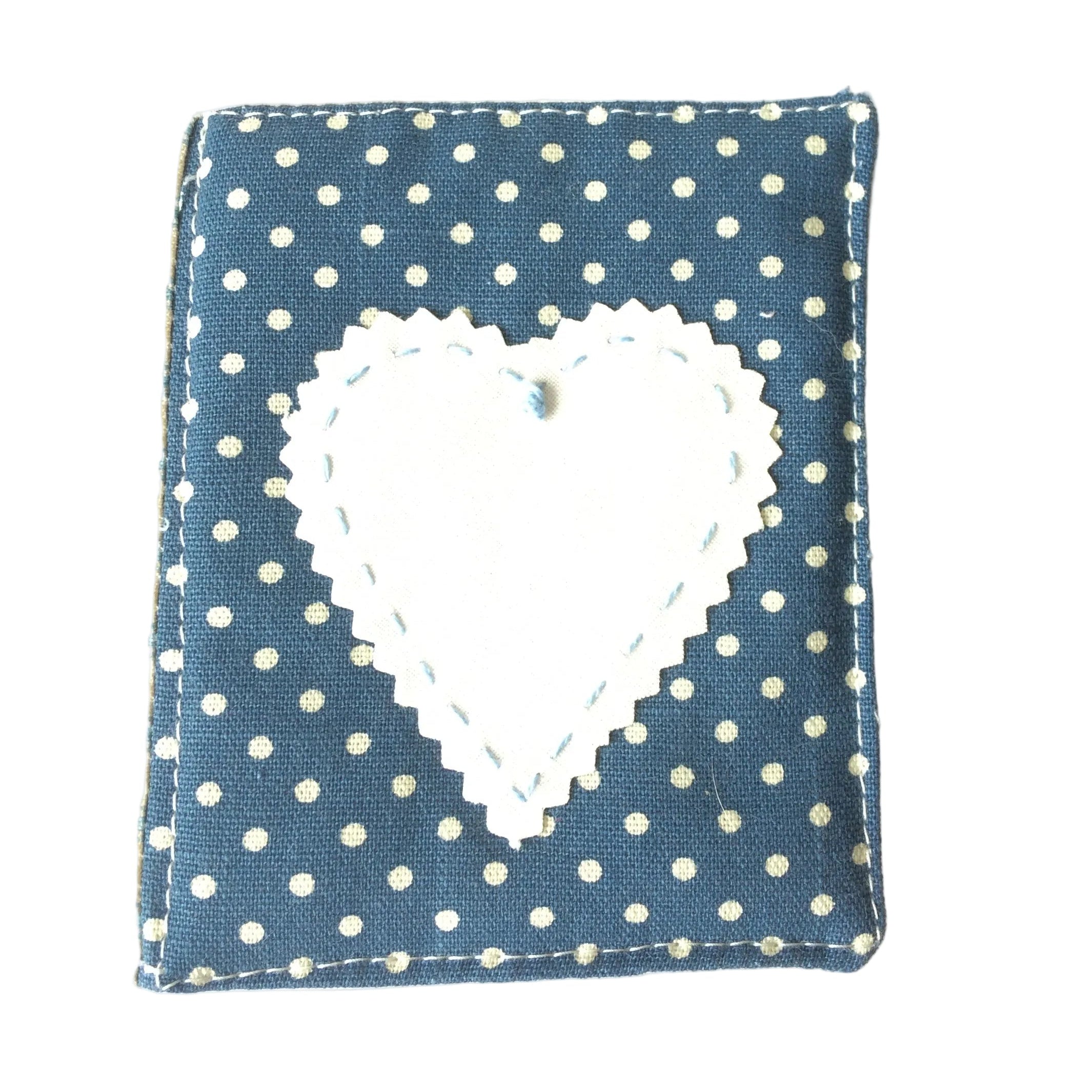 Handmade needle book patchwork sewing needle case blue heart detail