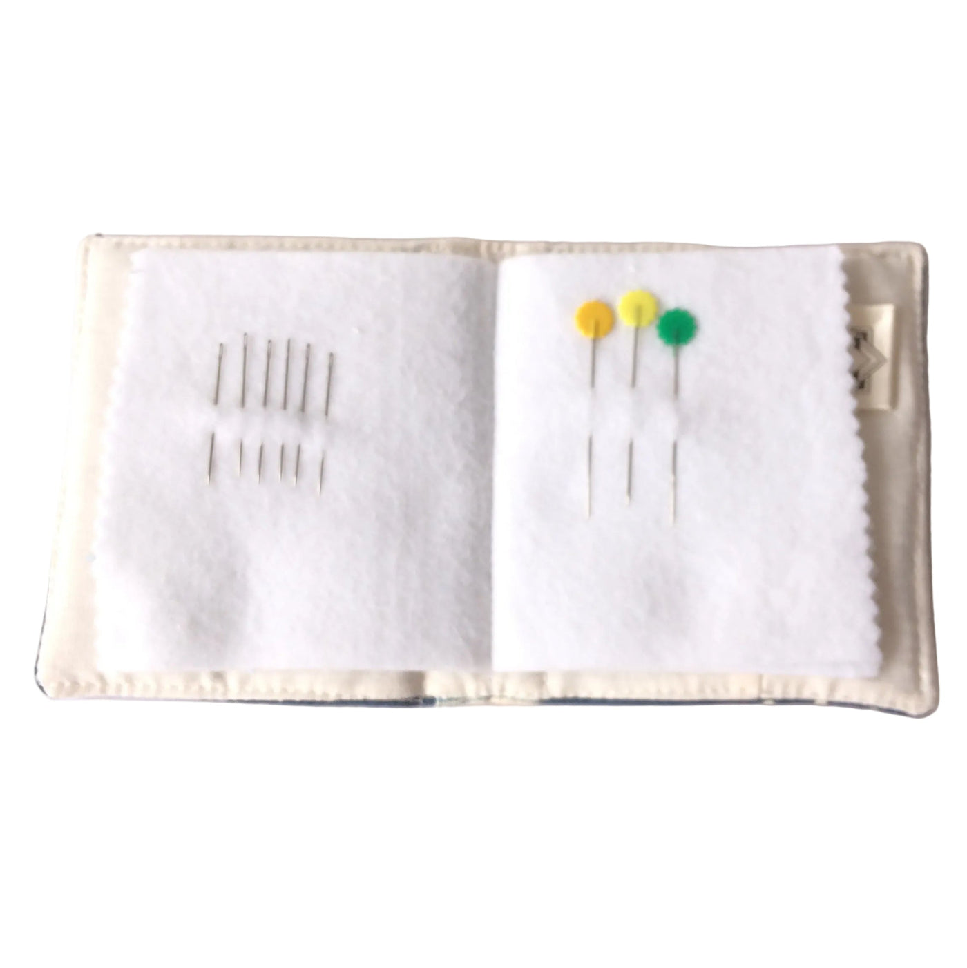 Handmade needle book patchwork sewing needle case blue heart detail