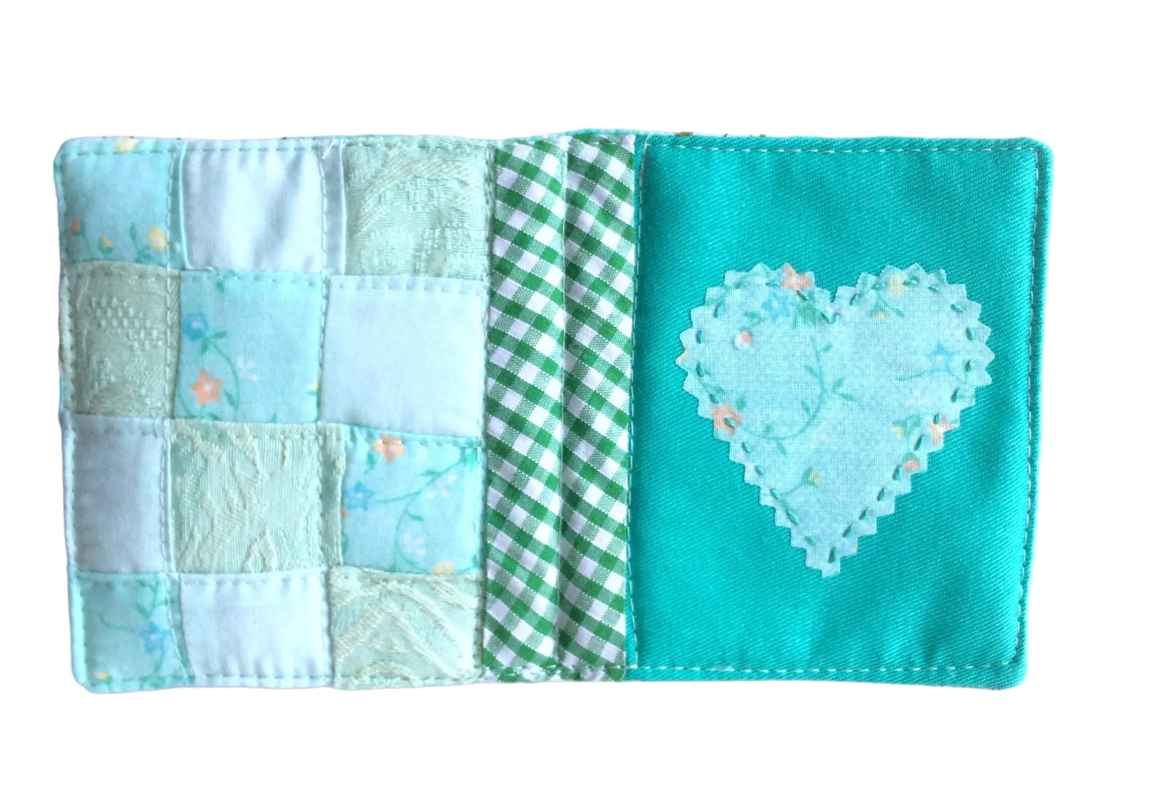 Handmade needle book patchwork sewing needle case green heart