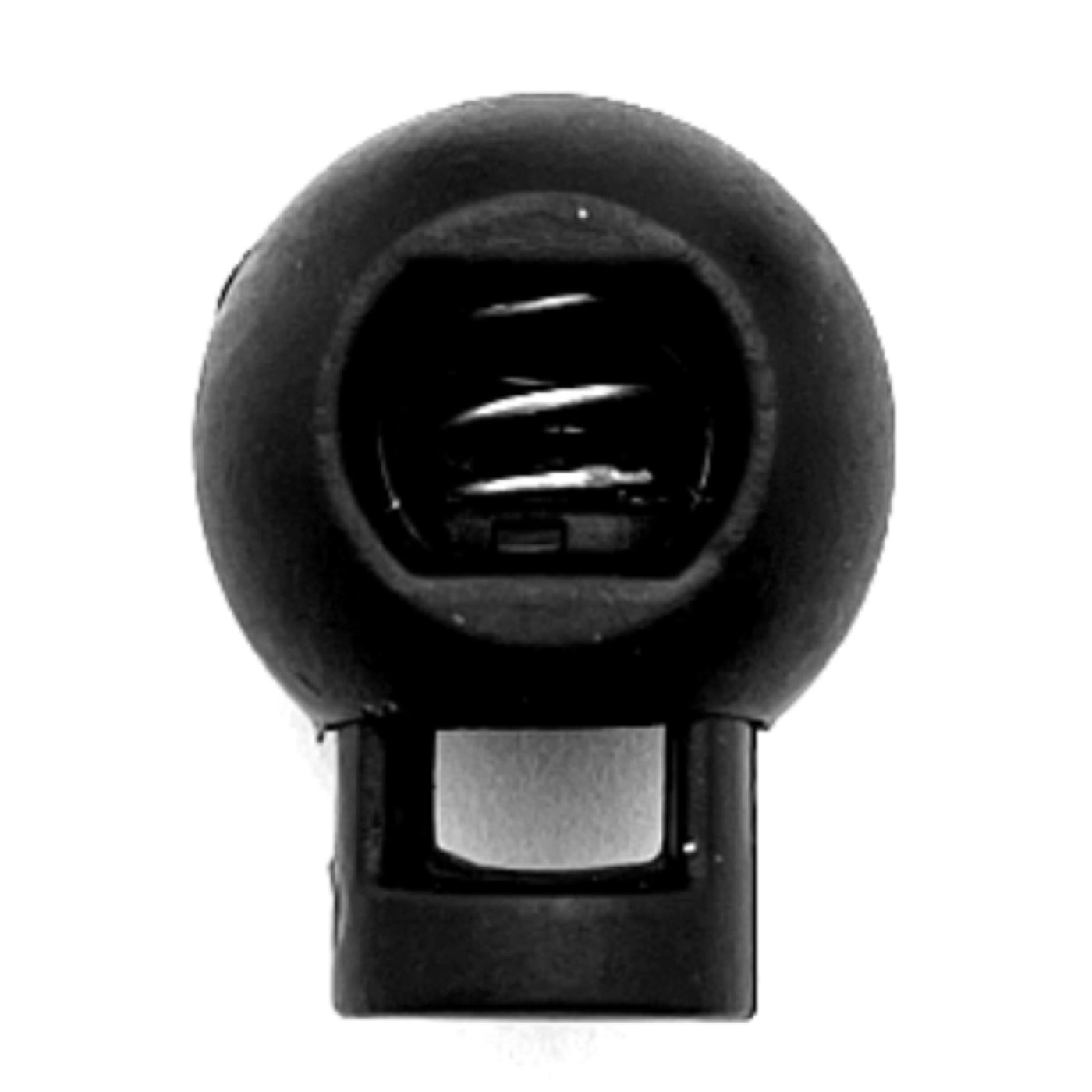 golfball style cord locks in black plastic