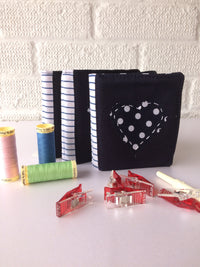 Handmade needle book patchwork sewing needle case blue heart detail