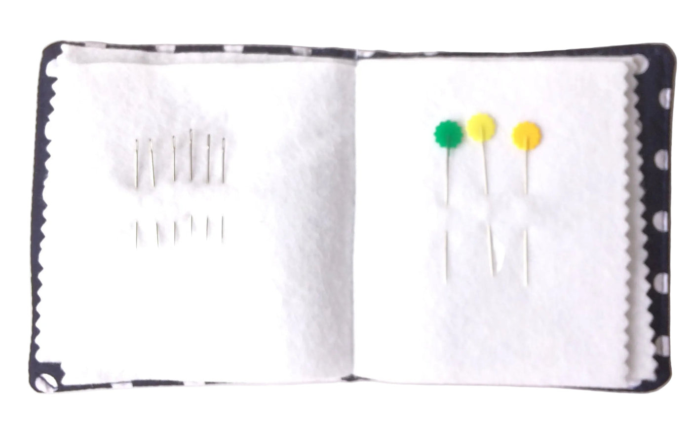 Handmade needle book patchwork sewing needle case blue heart detail