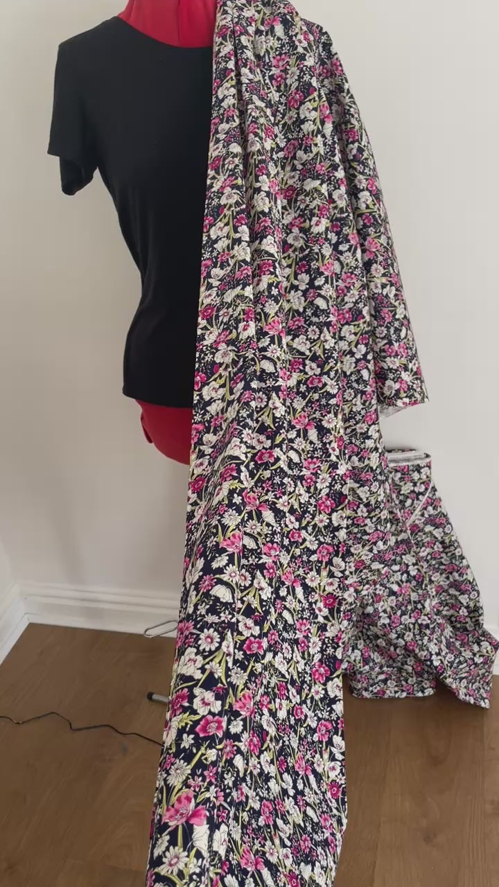navy cotton poplin with a floral pattern