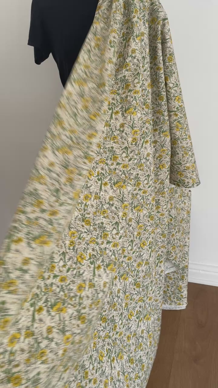cream and yellow cotton poplin with a floral pattern