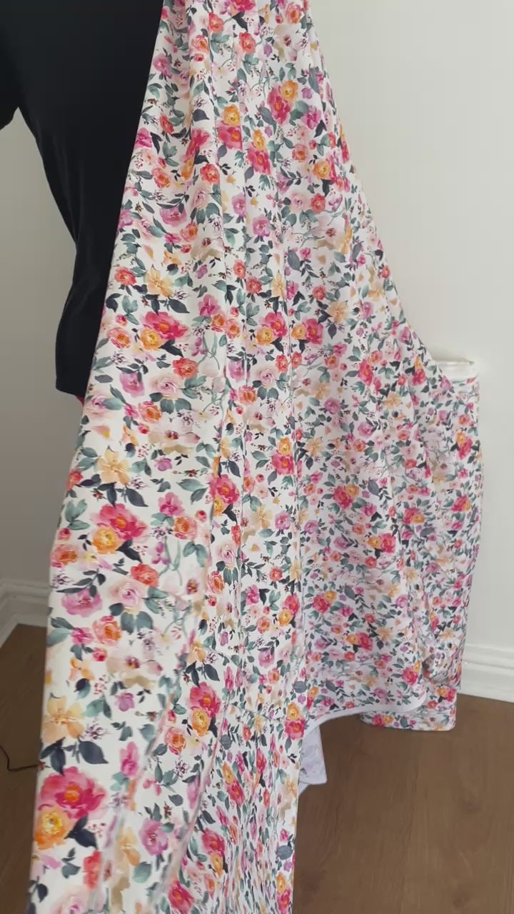 Vide of blushed Bloom cotton poplin print is a soft, watercolour-style floral bursting with warmth and movement. Extra wide 144cm