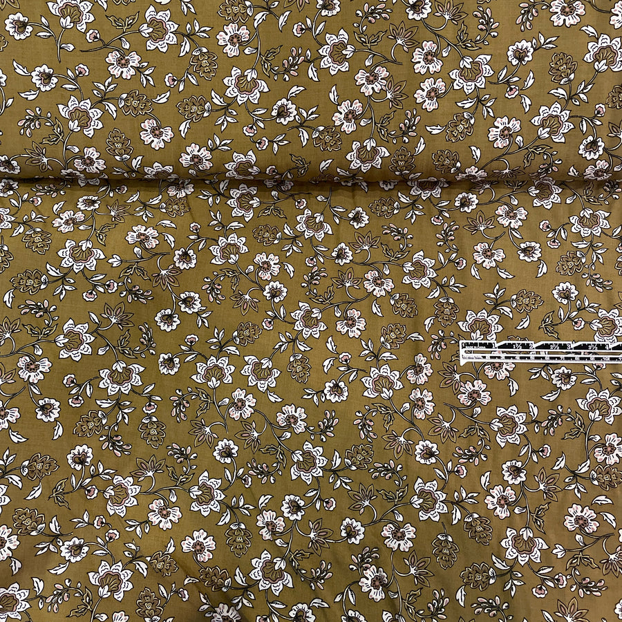 Mustard Floral Viscose Fabric