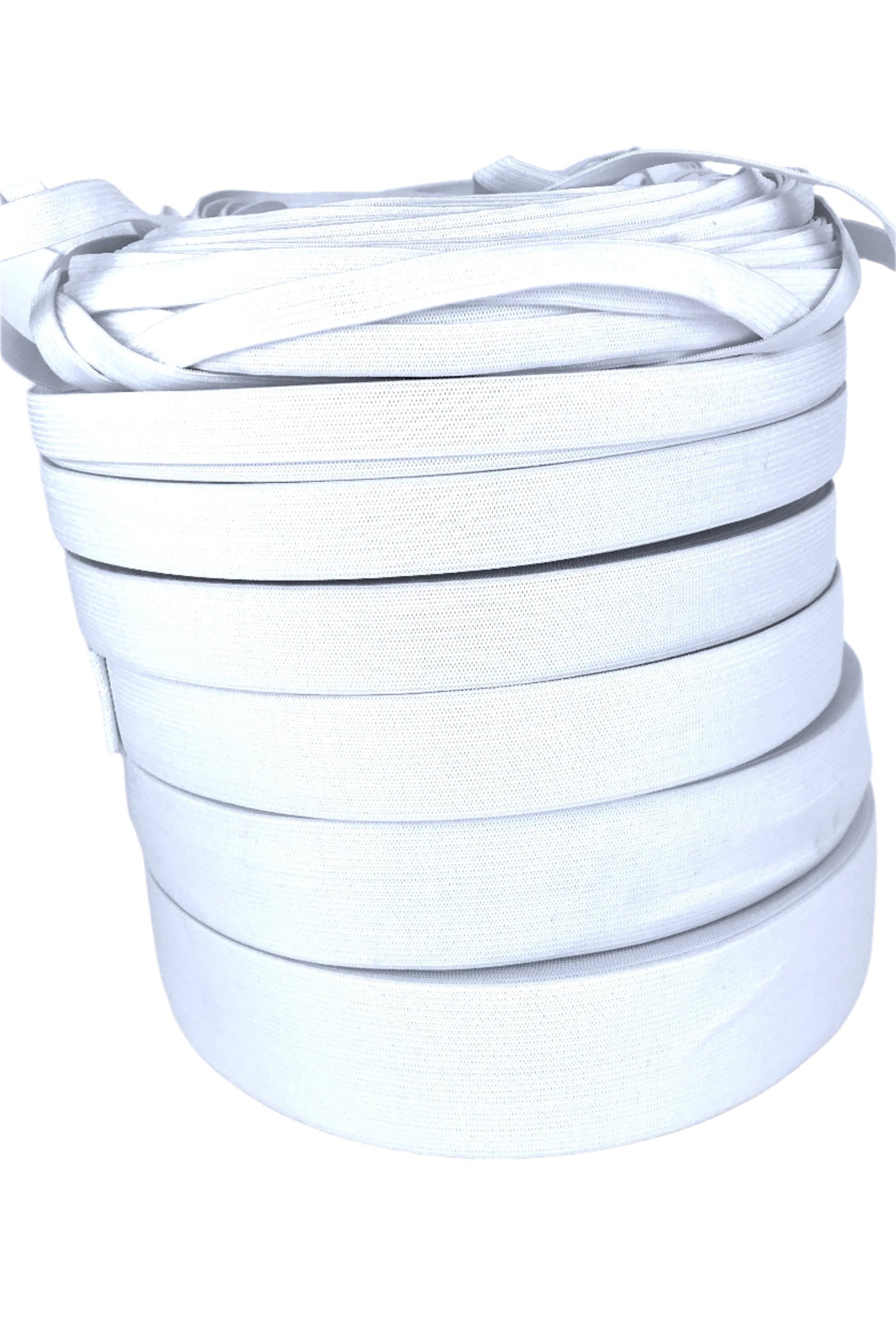 pile of white elastic woven in various widths