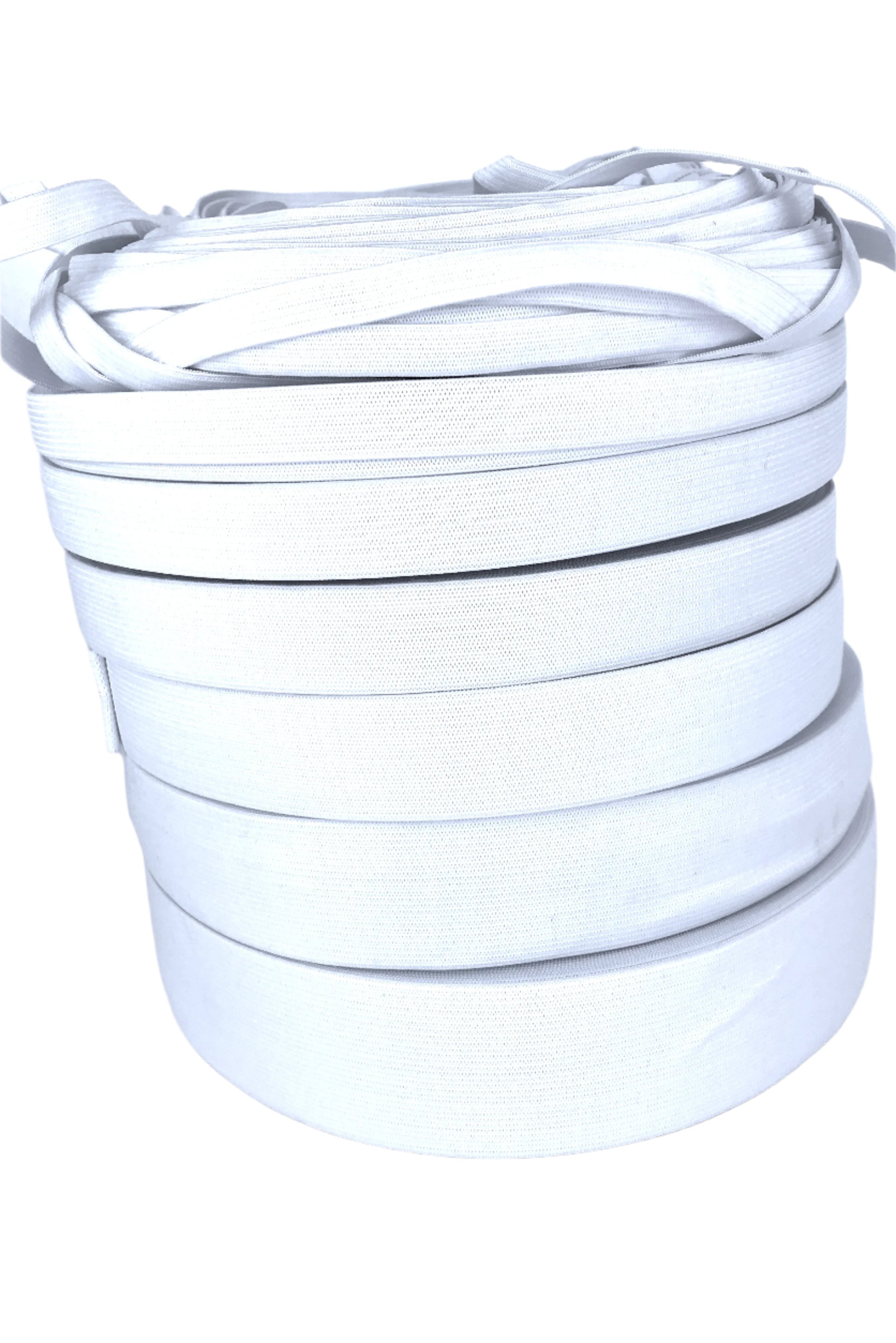 pile of white elastic woven in various widths