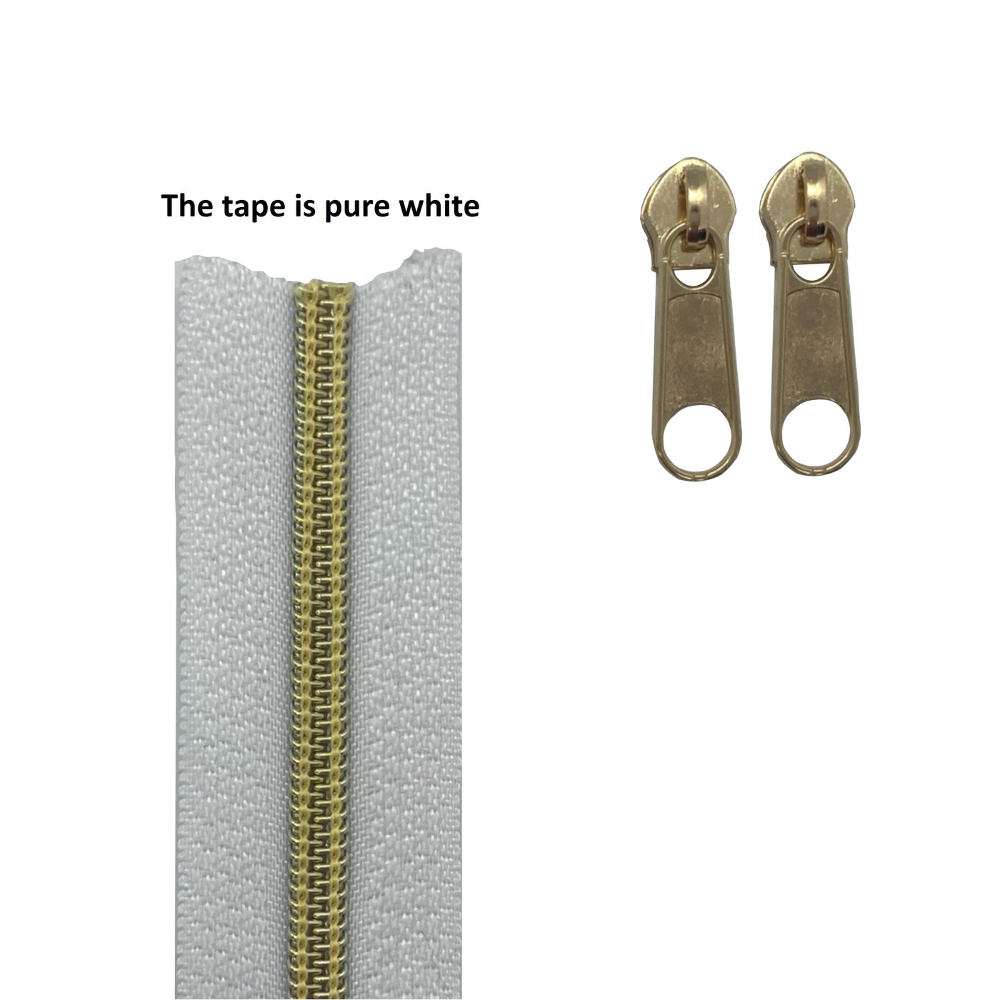 White Tape with Gold Coil – Size 5 Decorative Continuous Zipper