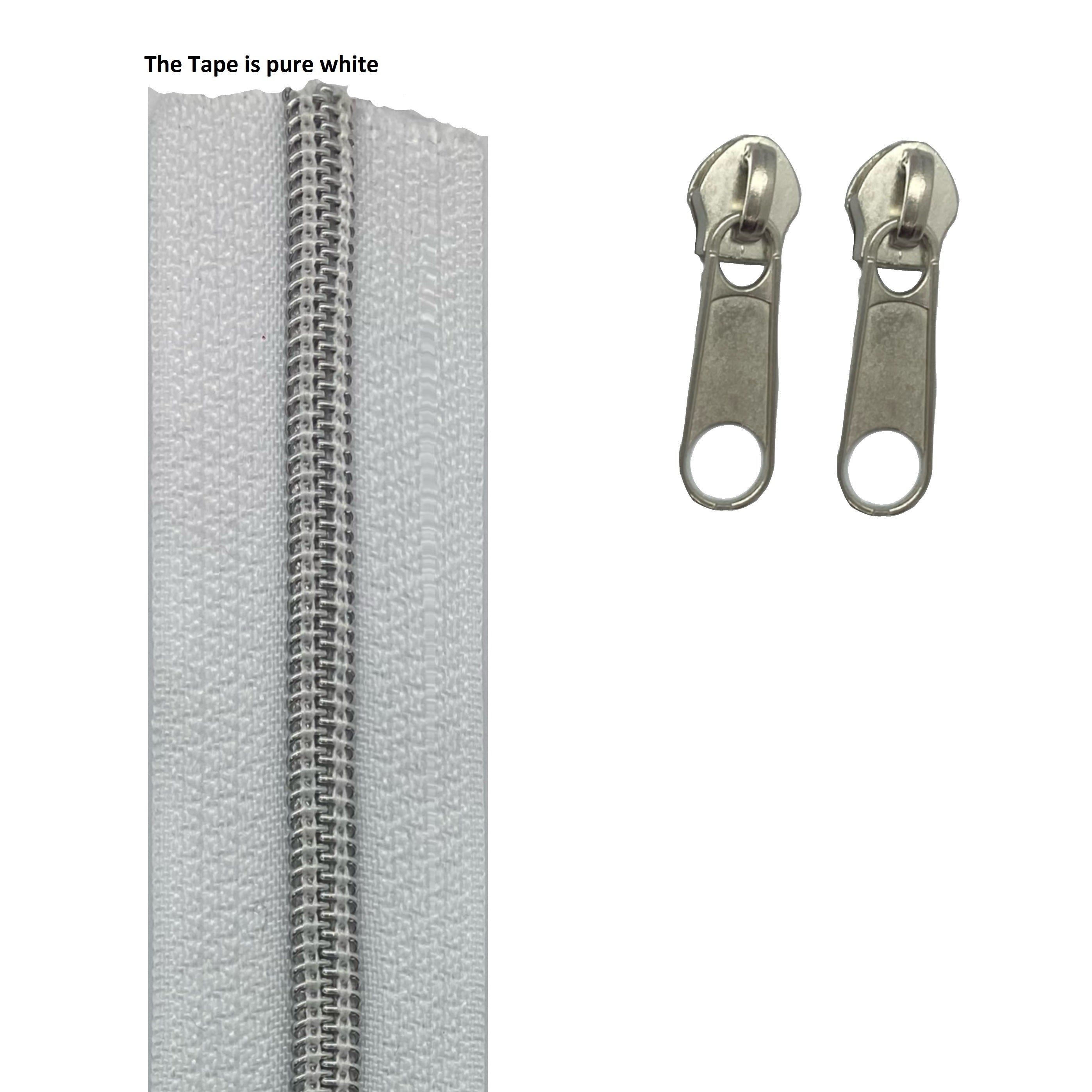 Silver teeth coil on white tape Continuous Zipper Roll - Standard Style Size 3