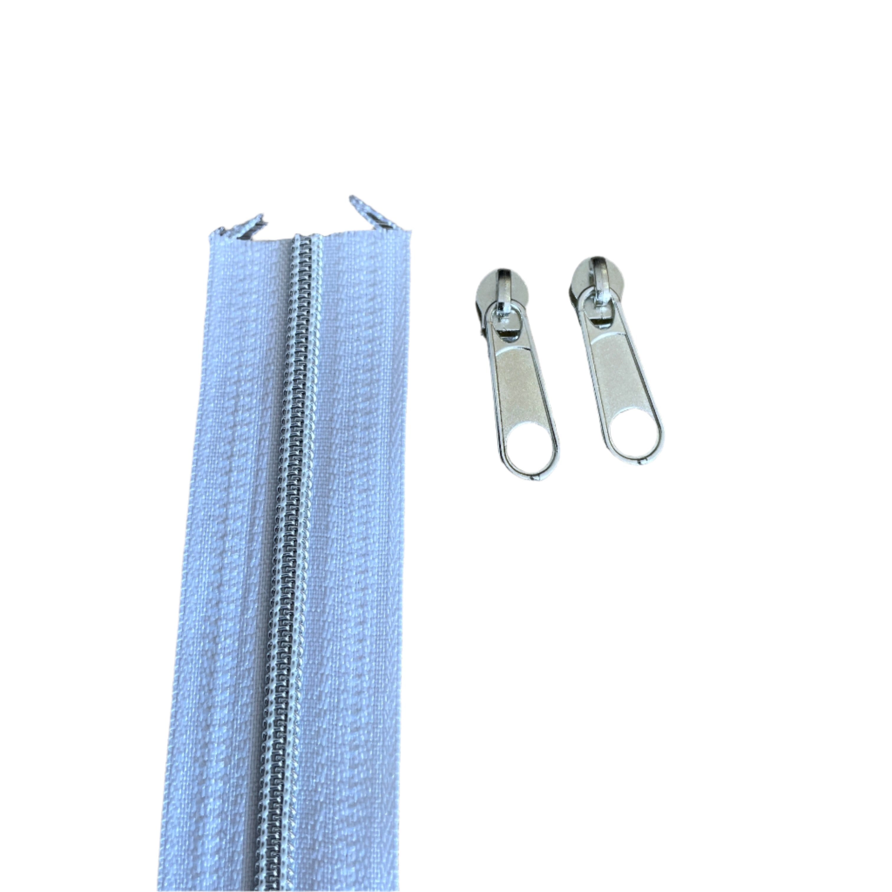 Silver teeth coil on white tape Continuous Zipper Roll in Standard Style Size 3