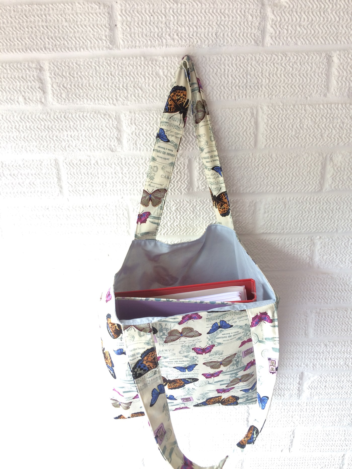 Butterfly themed lined tote bag