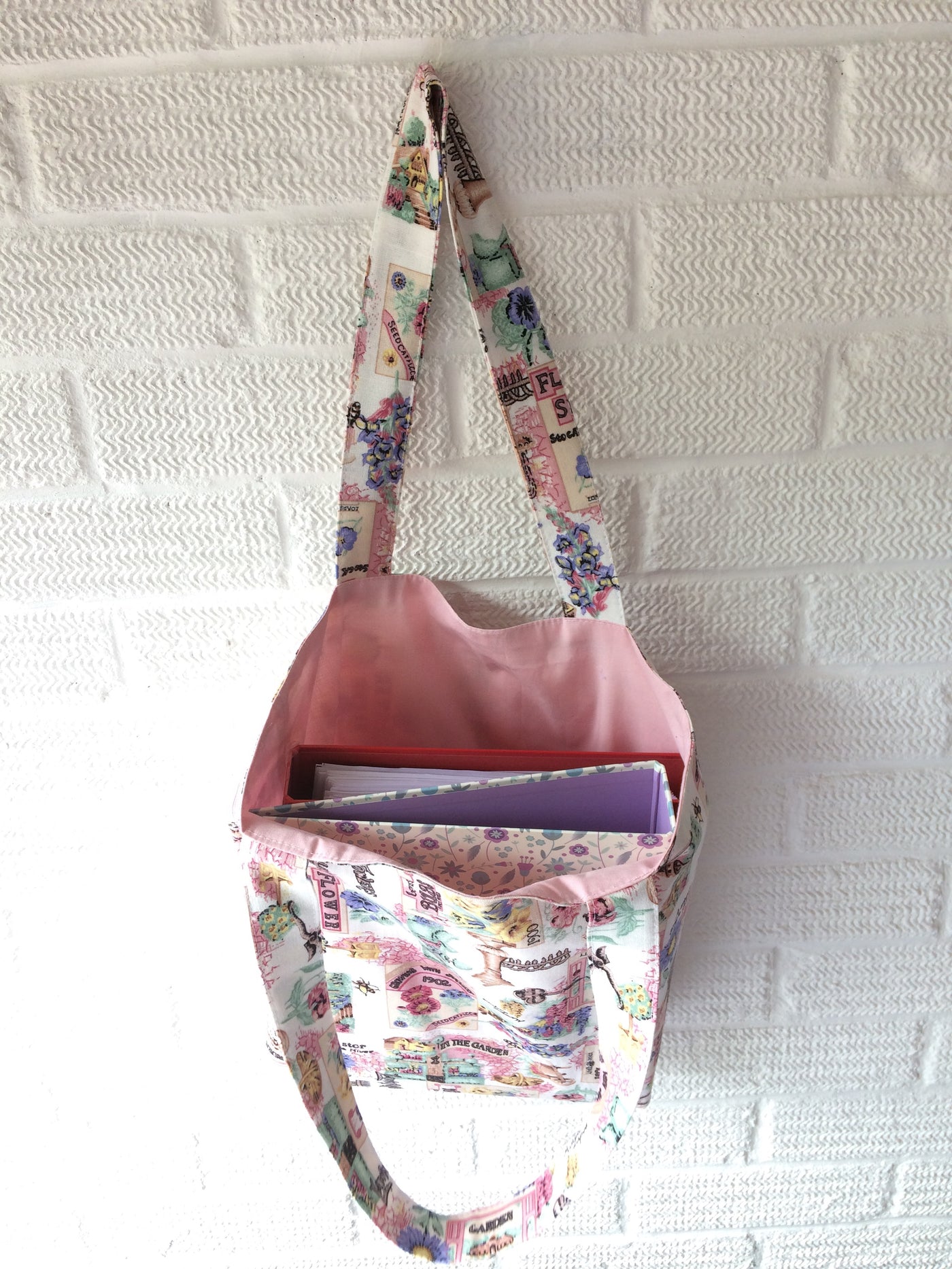 pink gardening themed tote bag for over the shoulder