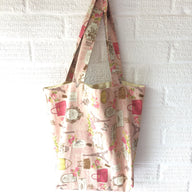 Pink paris themed lined canvas tote bag