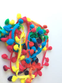 small primary coloured pom pom trim for a fun addtion to your projects