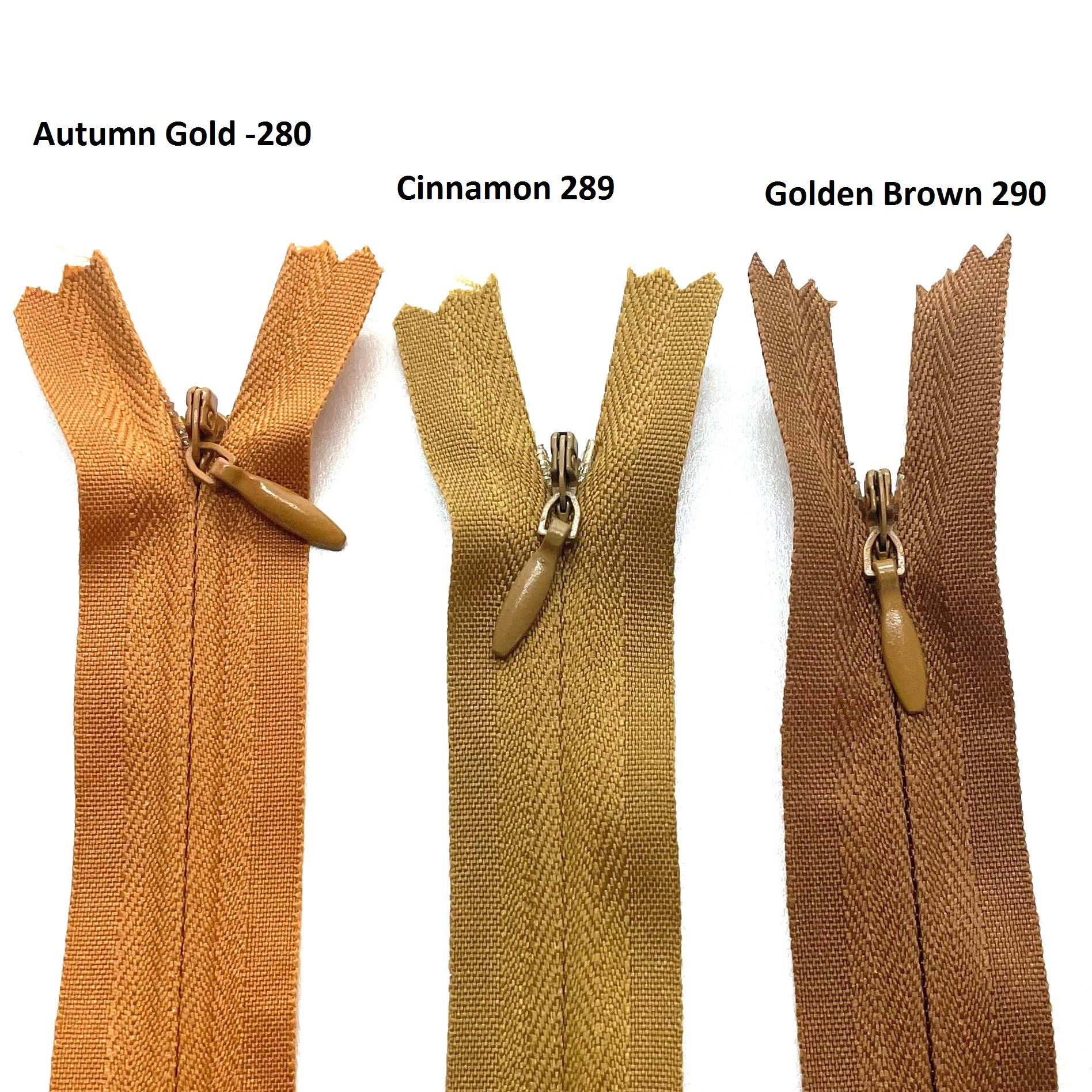 different shades of brown in invisible zippers