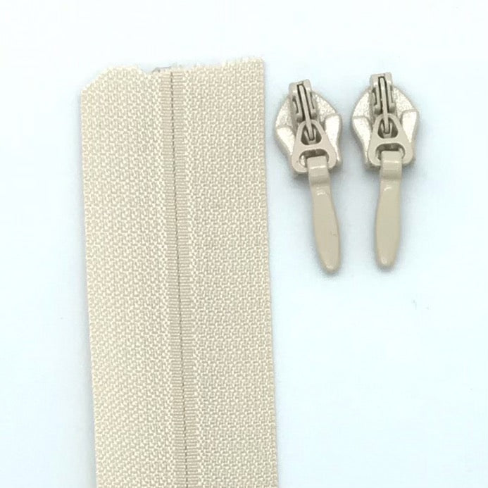 beige long chain continuous invisible zipper tape and sliders