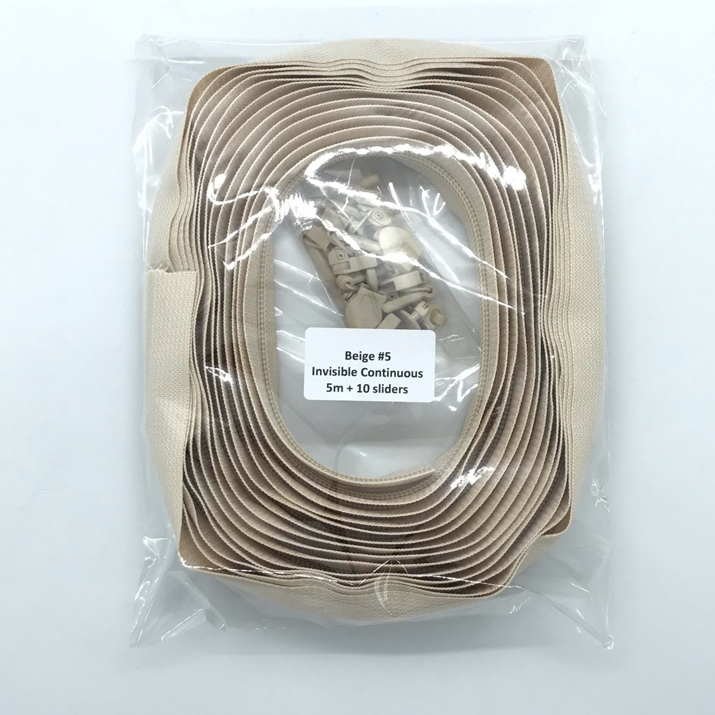 5 metres of beige long chain continuous invisible zipper tape and sliders
