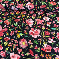 Black floral cotton canvas