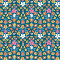 Liberty of London - Flower Show Midsummer Collection    Taking inspiration from quintessential Arts& Crafts motifs, Hampstead Meadow is arranged in a mirrored layout, featuring symmetrical and elegant stylised flowers.  Originally created for Liberty in 1964, this striking pattern has been redrawn and recoloured in a bold and playful palette.     These gorgeous fabrics are 112cm/44" and 100%  cotton