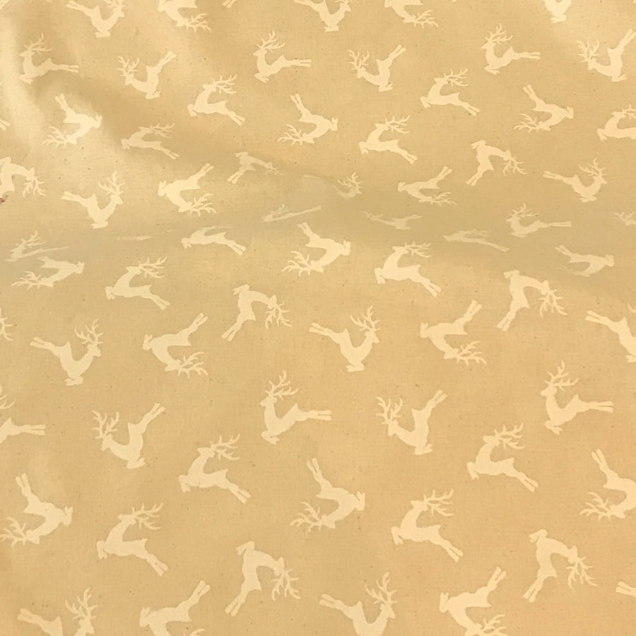 john loundens christmas stags on a natural cotton background