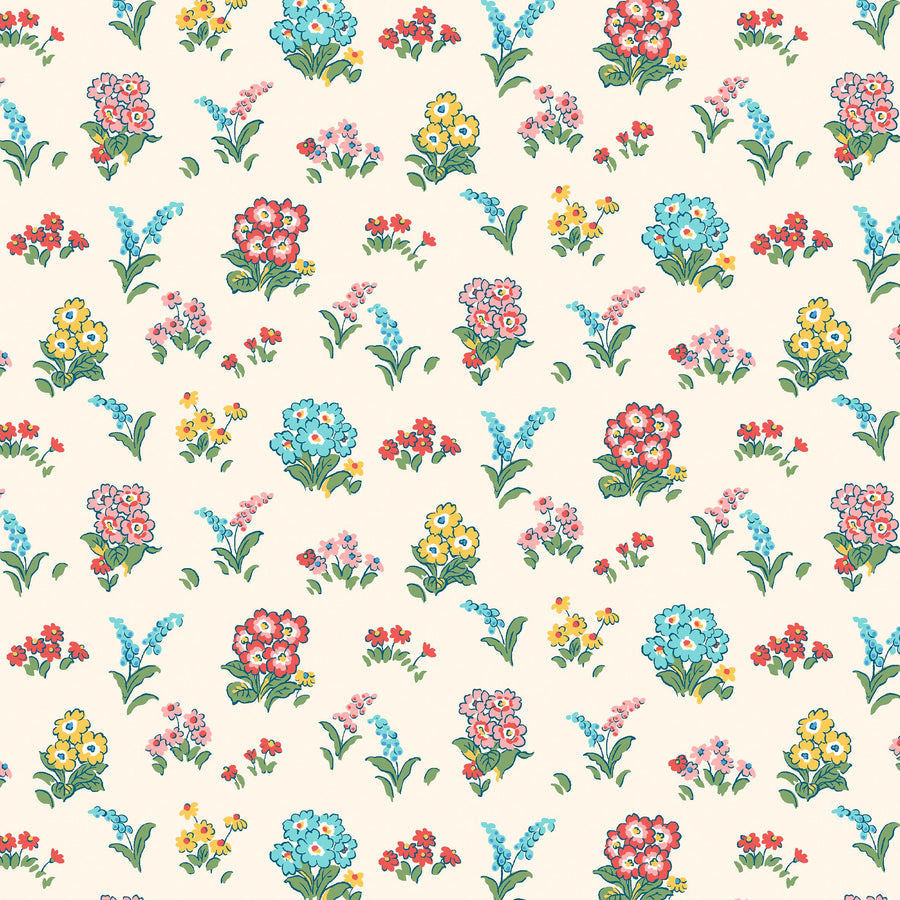 Liberty of London - Flower Show Midsummer Collection    Inspired by a hand-painted artwork from the Liberty archive, this wonderful directional print takes us on a walk around a wild garden of newly sprung flowers.  Colourful sprigs of daisies, primroses and hyacinth create a welcoming botanical path, reminiscent of a sunlit meadow.     These gorgeous fabrics are 112cm/44" and 100% cotton. 