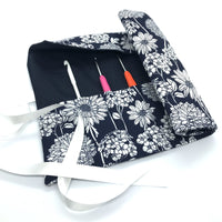 Navy floral knitting needle or crochet hook rolls