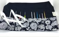 Navy floral knitting needle or crochet hook rolls