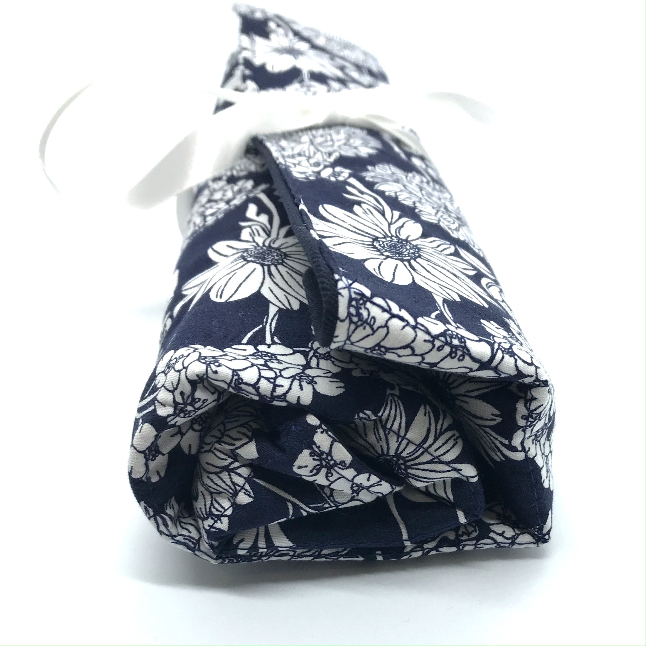 Navy floral knitting needle or crochet hook rolls