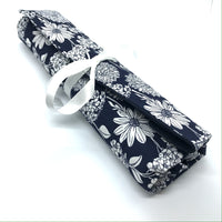 Navy floral knitting needle or crochet hook rolls