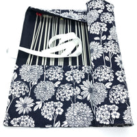 Navy floral knitting needle or crochet hook rolls