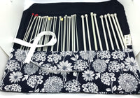 Navy floral knitting needle or crochet hook rolls