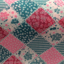 patchwork style polycotton fabric in pink and  blue