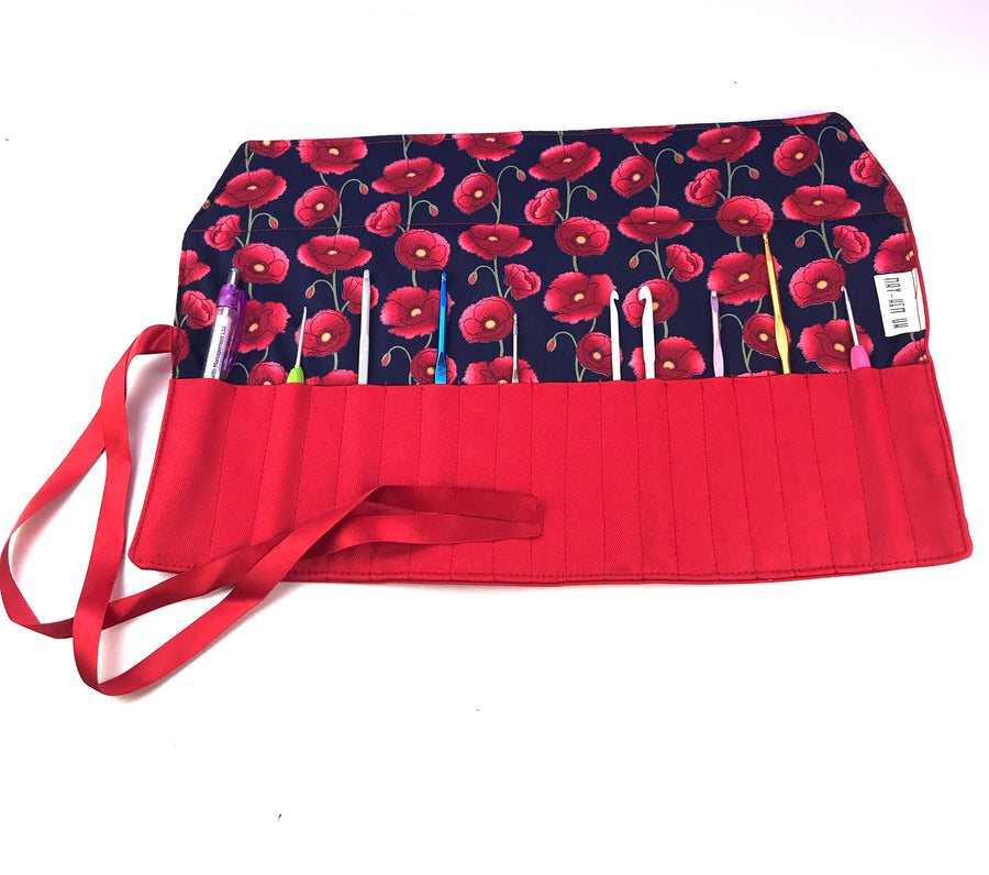  crochet hook rolls in red poppy