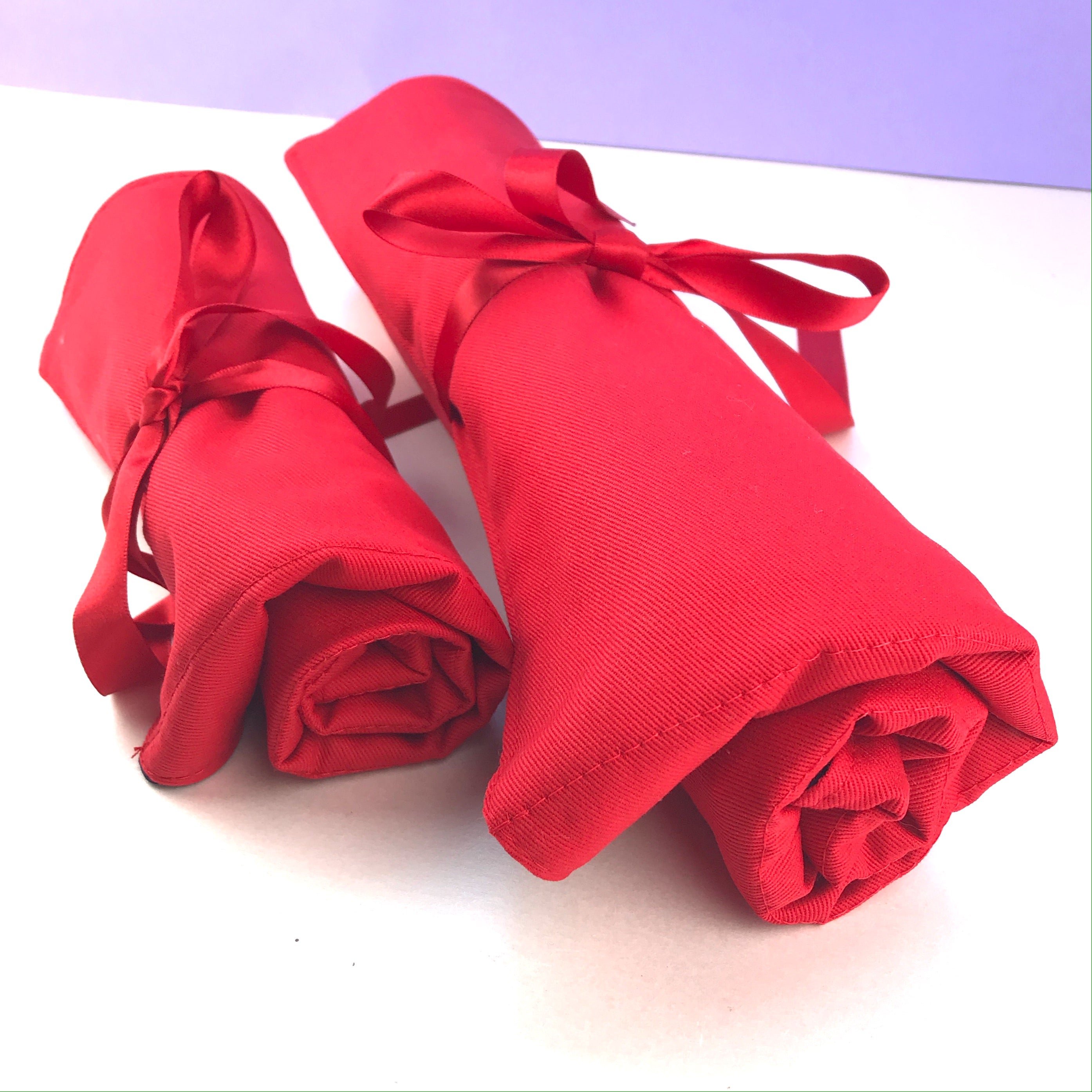 Knitting needles or crochet hook rolls in red poppy