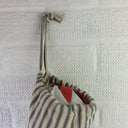 Grey Ticking fabric bag dispenser with draw string