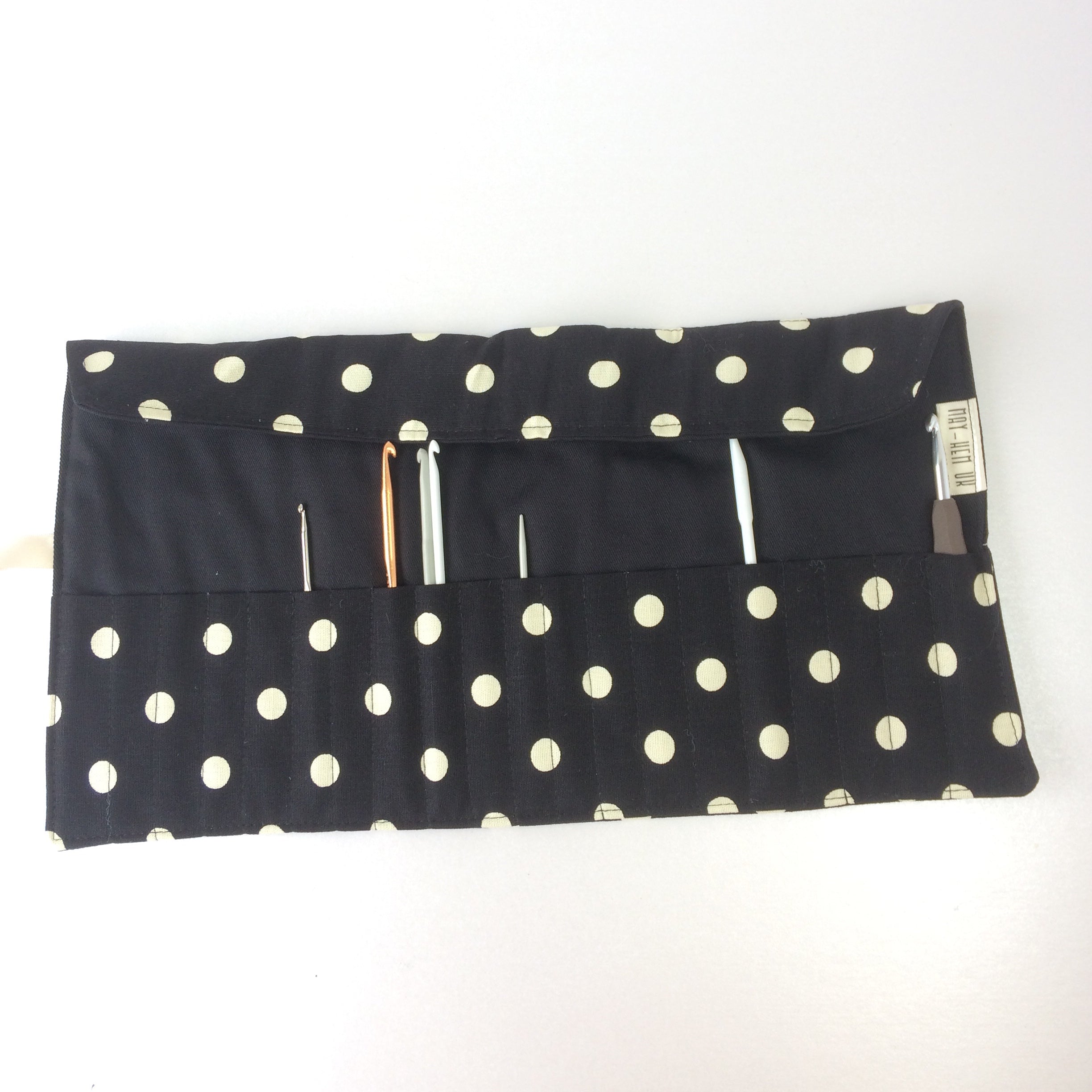 Knitting Needle or Crochet Hook Roll | Black Spotted