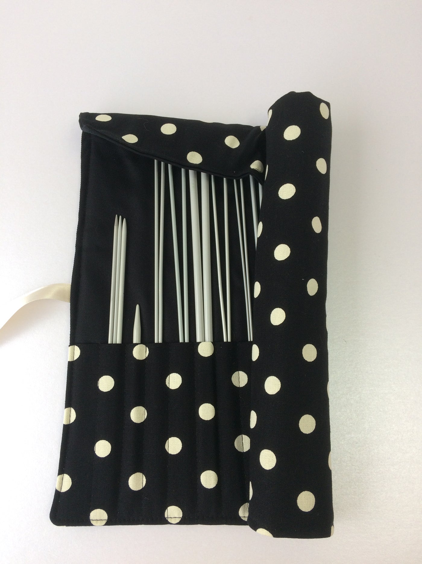 Knitting Needle or Crochet Hook Roll | Black Spotted