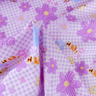 Pink checked fabric with flowers lilac