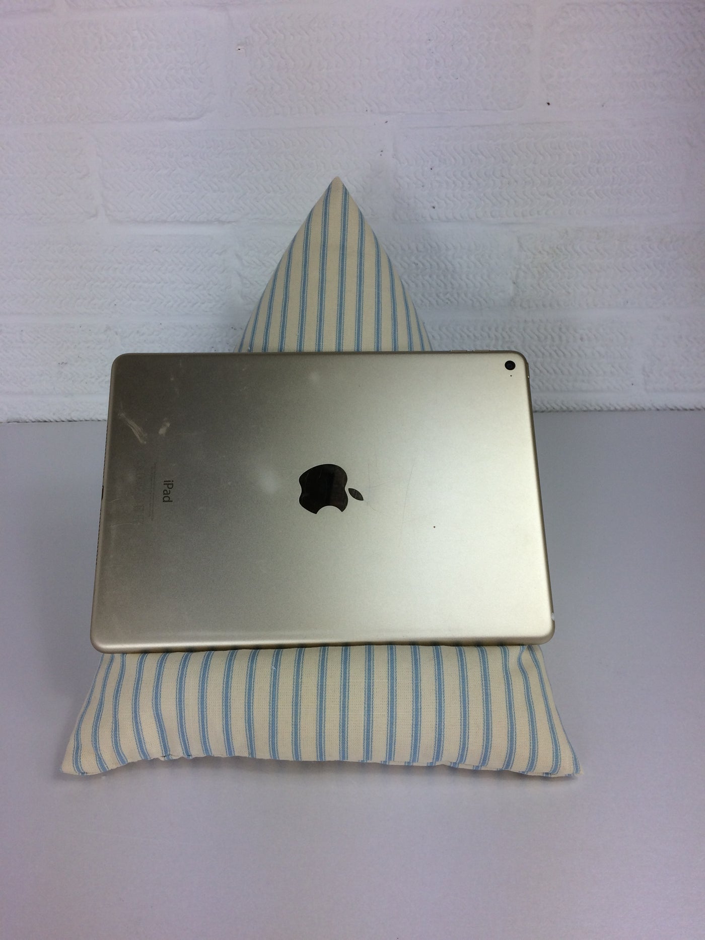 Light Blue Striped Tablet or iPad Holder,  Bean Bag Cushion