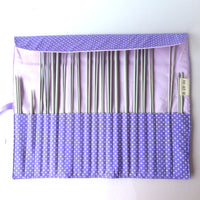 Lilac spotted knitting needle roll or crochet hook roll