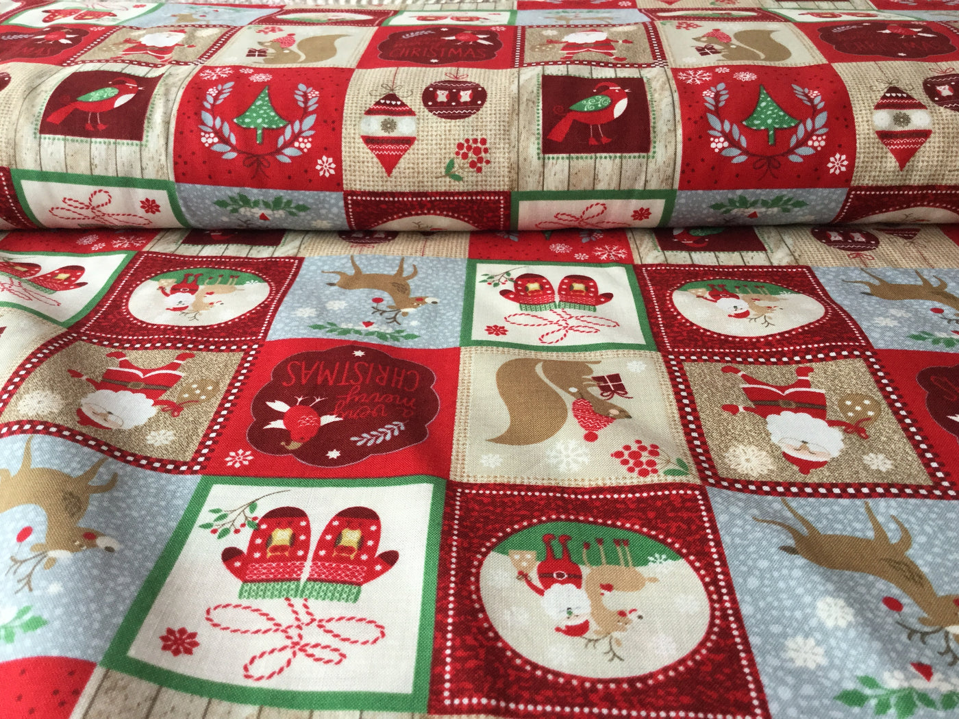 red squared christmas fabric