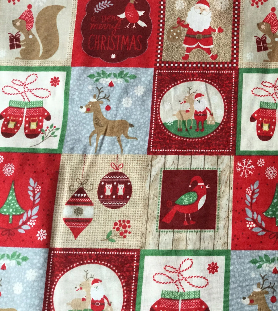 red squared christmas fabric