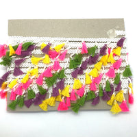 Tassel trim in purple green pink and yellow