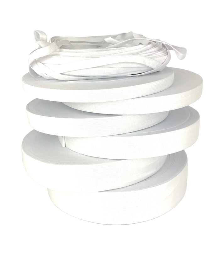 White Elastic, Flat woven, 10mm 15mm 20mm 25mm 30mm 40mm 50mm · Mayhem